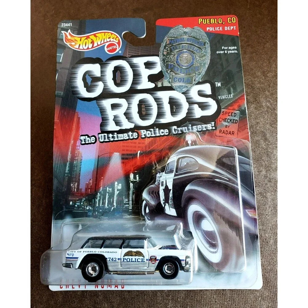 1999 Hot Wheels CHEVY NOMAD White & Black COP RODS Pueblo CO Police Dept 1:64 RR